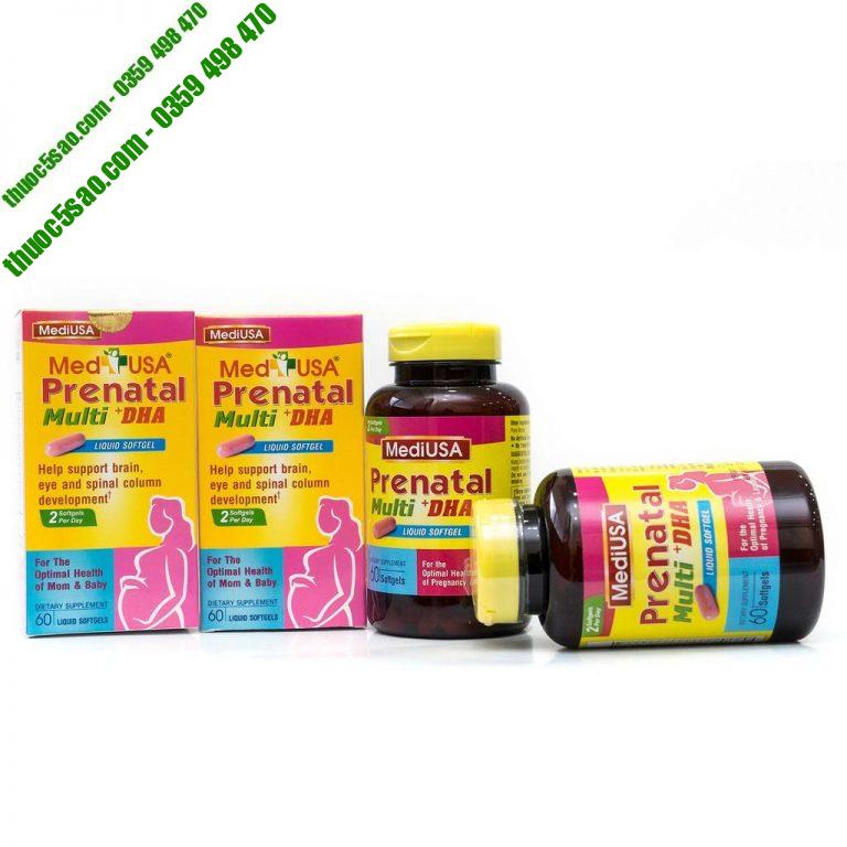 MediUSA Prenatal Multi DHA bổ sung vitamin cho bà bầu, 60 viên Thuốc