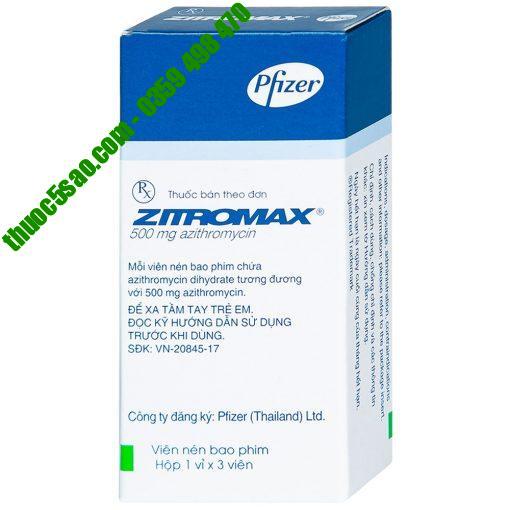Zitromax 500mg hỗ trợ điều trị nhiễm khuẩn hộp 3 viên