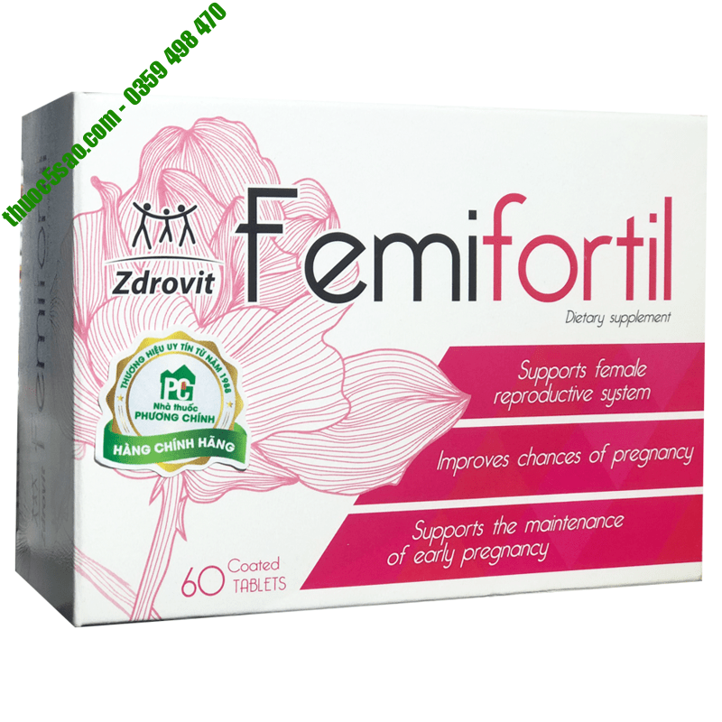 Femifortil tăng khả năng hấp thụ thai, bảo vệ thai nhi hộp 4 vỉ x 15 viên