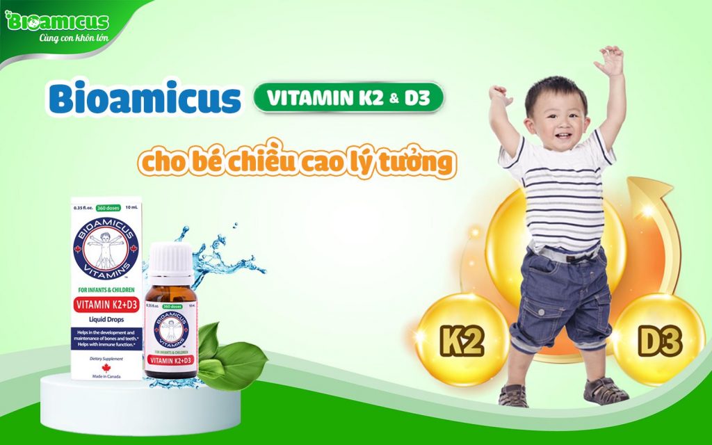Bioamicus Vitamin D3+K2 giúp trẻ hấp thụ canxi tối đa