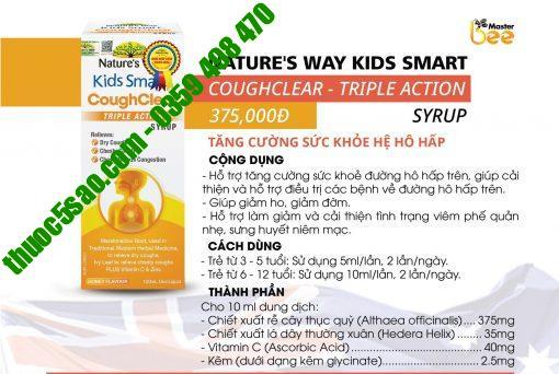 Kids smart coughclear Triple action Syrup hỗ trợ hô hấp cho bé lọ 120ml