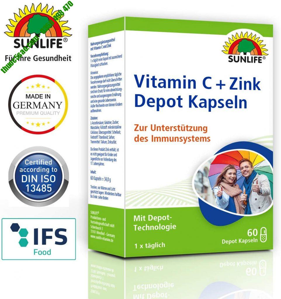  Vitamin C + Zink Depot kapsules cho sức khỏe 60 viên