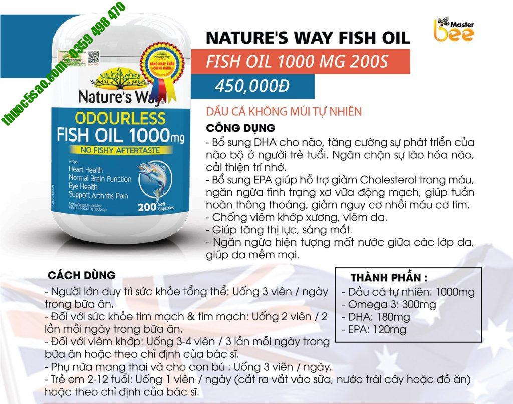 Odourless Fish oil 1000mg viên uống bổ mắt lọ 200 viên