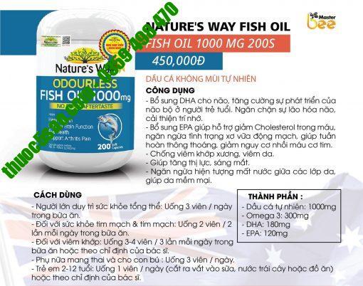 Odourless Fish oil 1000mg viên uống bổ mắt lọ 200 viên