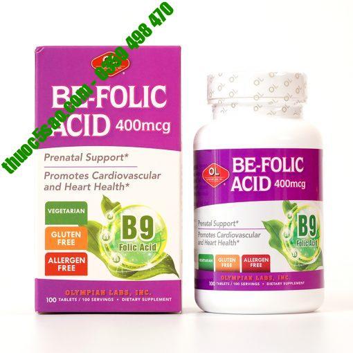 Be Folic Acid 400mcg vitamin cho bà bầu hộp 100 viên