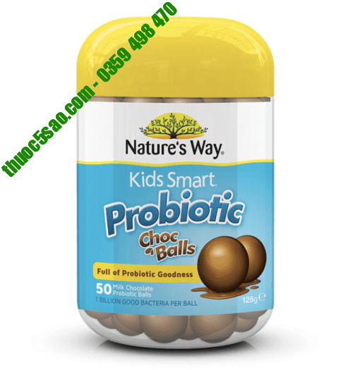 Kids Smart Probiotic Choc Balls Bổ sung lợi khuẩn cho đường ruột của bé lọ 50 viên kẹo socola nhai 