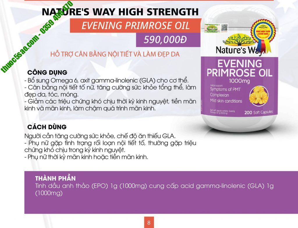 GIÁ GỐC Natures Way Evening Primrose Oil 1000mg cân bằng nội tiết tố 200 viên Thuốc 5 sao