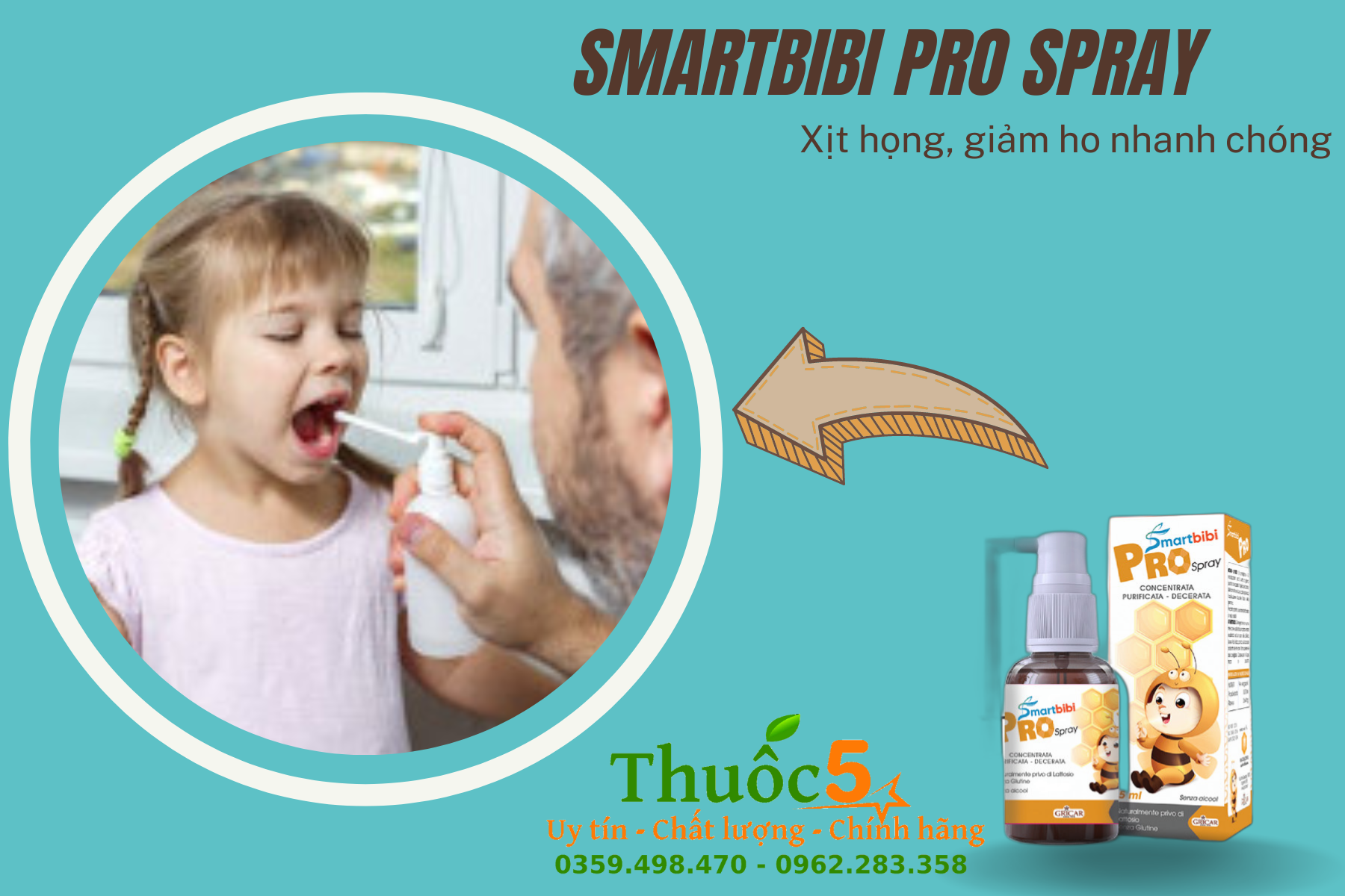 Xịt họng hỗ trợ giảm đau họng, ho do viêm họng, viêm phế quản - Smartbibi Pro Spray