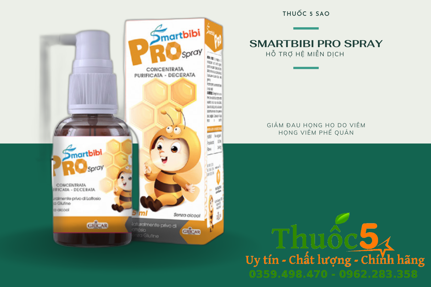 Xịt họng hỗ trợ giảm đau họng, ho do viêm họng, viêm phế quản - Smartbibi Pro Spray
