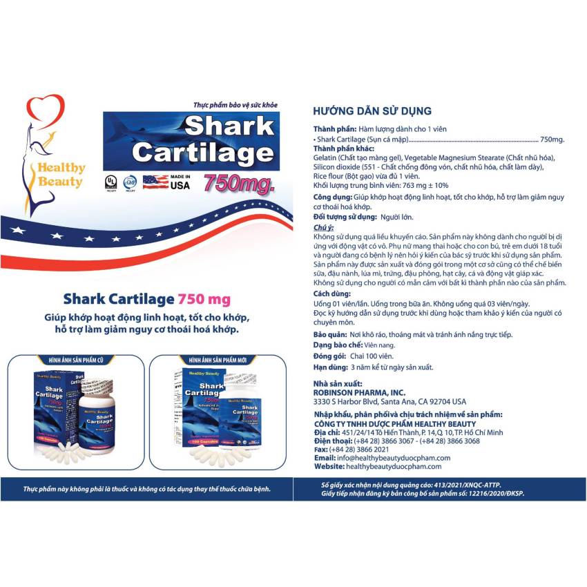 Bảng hướng dẫn sử dụng Shark Cartilage 750mg